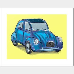 Classic Citroën Deux Chevaux 2CV Loose Sketch - Blue Posters and Art